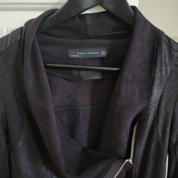 Women's Zara black faux suede drapey jacket - Picture 7 of 11